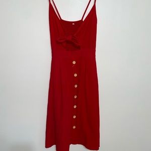 Tie Front Button Down Spaghetti Strap Midi Dress